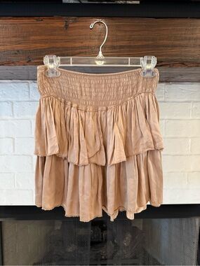 Tiered Smocked Mini Skirt - Light Beige